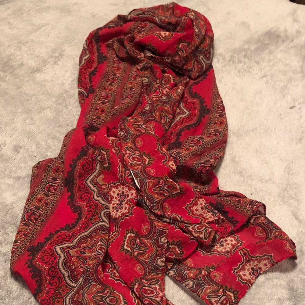 Dress Barn Red Paisley Print Lightweight Scarf